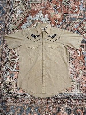 Vintage Ely Cattleman Embroidered Bald Eagle Pearl Snap Western Shirt - Large