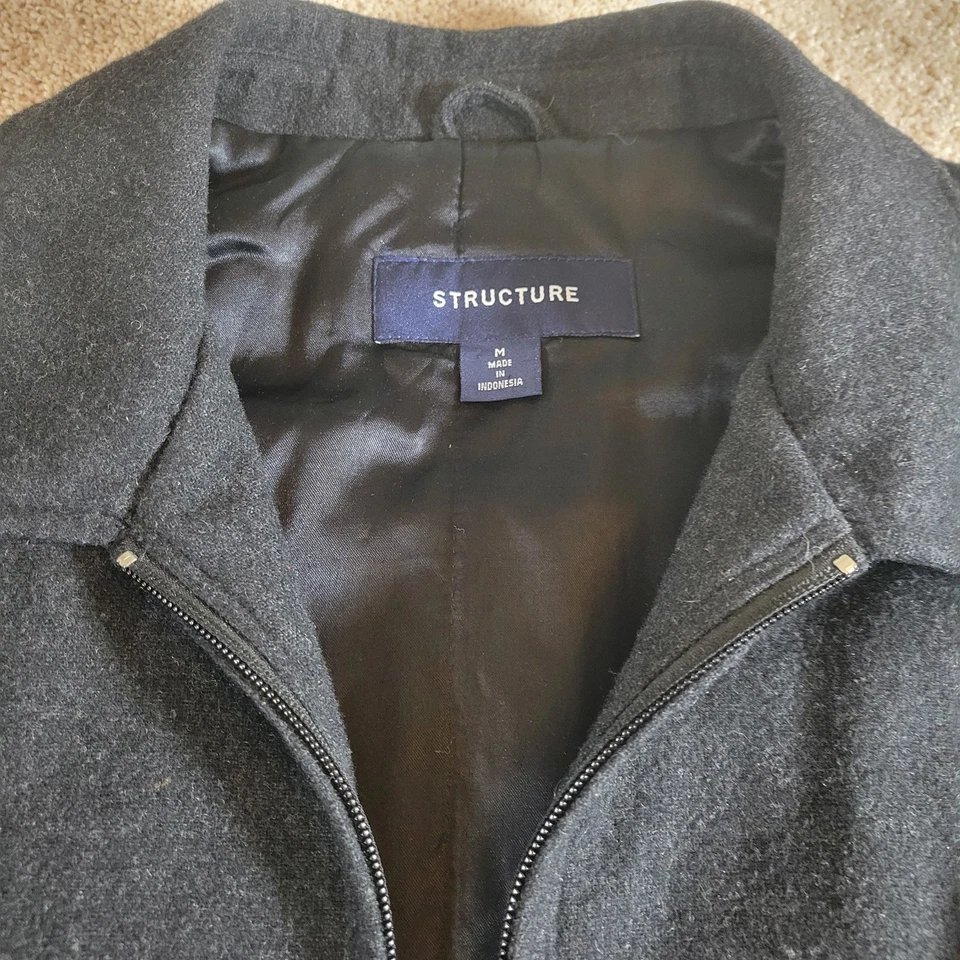 Structure Jacket Wool Blend Mens Medium Gray Outerwear Full Zip Collar Pockets - Image 4 of 4