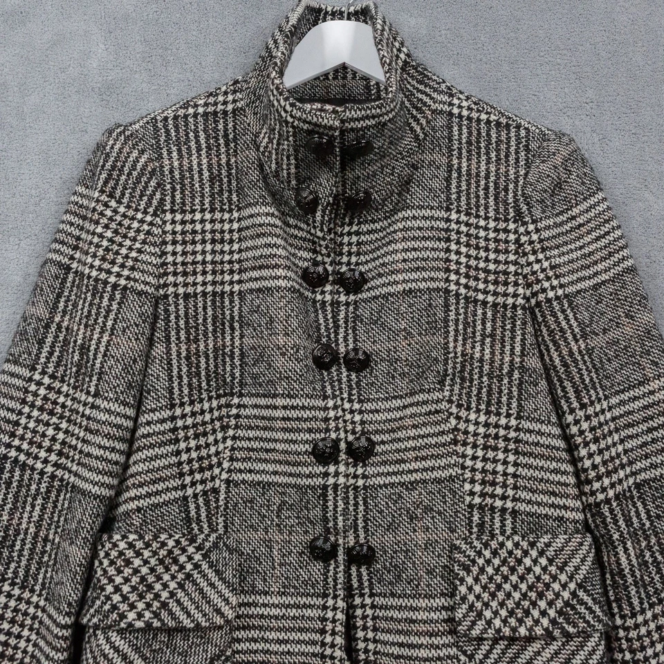 Abrigo ZARA Básico Pata de Gallo Franela Cuadros Guisante Negro Crema Academia Preppy Talla M Foto 2 de 4