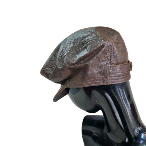 Borsalino Alessandria Rare Vintage Brown Leather Newspaper Boy Hat Sz 56 Italy - Picture 2 of 13