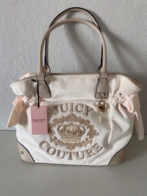 Juicy Couture Falling For Juicy Tote Bag Purse Velour Bows Soft White NEW
