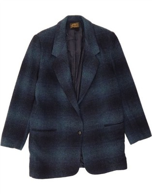 EDDIE BAUER Damen Longline Blazer Jacke UK 16 Large dunkelblau kariert DD30