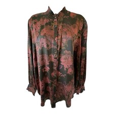JOHNNY WAS-WORKSHOP 100 SILK FLORAL BLOUSE sz Small