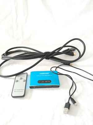 HDMI Switch Splitter 3in1 Umschalter Verteiler Adapter 4K 2x HDMI 1, 5m Kabel