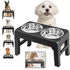 Elevated Dog Bowl Pet Feeder Stainless Steel Raised Food Water Stand  2 Bowls