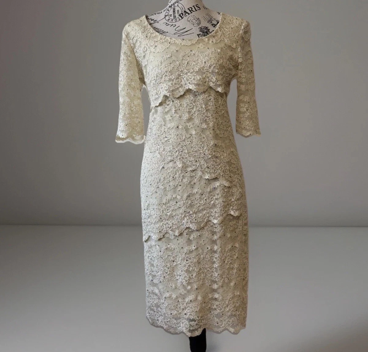 chinese dress ladies RM Richards Sequined Lace 3/4 Sleeve Jacket Dress – New Yorker's Apparel