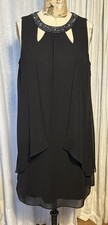 SLNY Womens Blk Sleeveless / Beaded Knee L Event Dress Sz 12 Pre-owned