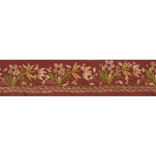 Sanskriti Vintage Sari Border Trim Dark Red Craft Lace Hand Embroidered Decor - Picture 2 of 7