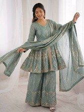 New Designer Heavy Silk Mint Green Top Palazzo With Dupatta For Wedding Wear