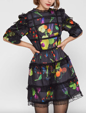 $495 Cynthia Rowley Black Floral Lace Fit & Flare Olivia Short Dress size 0