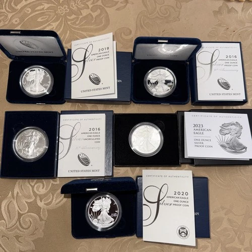 American Silver Eagle 1oz PROOF lot US Mint Box COA 2019 2020 2023. (2) 2016