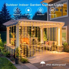 Solar Curtain Lights 7.9ft x 6ft 144 LED Outdoor Curtain Lights Waterproof wi...