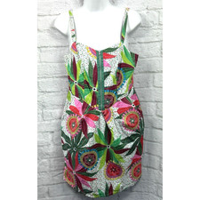 Be Beau Summer Shift Dress Size 12 White Green Pink Straps Tropical Holiday