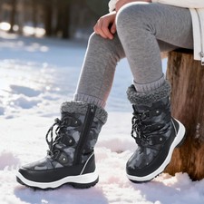 Boys Snow Boots Camouflage Warm Winter Boots Faux Fur Non-Slip Outdoor Shoes