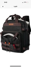 90-Pockets Electrician Backpack, Black Wax-Canvas Tool Backpack, 28L Capacity