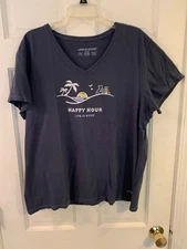 NEW Life Is Good Women's XXL Blue Crusher V-Neck T-Shirt Happy Hour