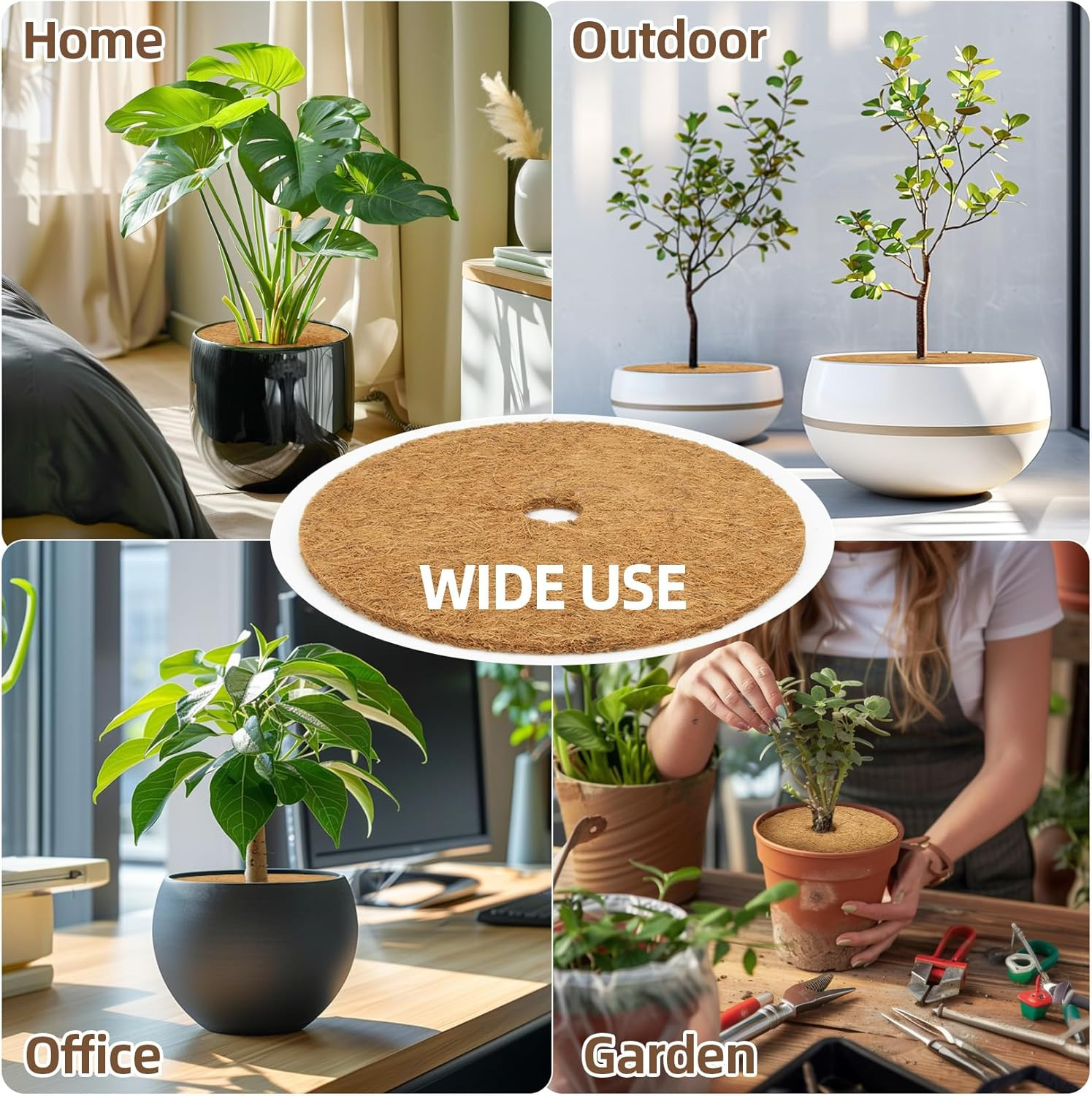 Coconut Fibers Plant Protector Mat 2PCS, 9 Inch Mulch Ring for Indoor/Outdoor