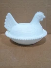 Vintage Indiana Glass White Milk Glass Hen on Nest Covered Candy Dish 7" MCM