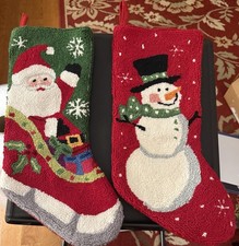 C35-2 VTG Embroidered Christmas Stockings Home Accents Santa Sleigh/Snowman