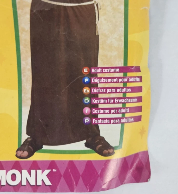Monk Costume 成人 3 件棕色长袍带领腰带和僧侣假发加大码 — 第 3/4 张图片