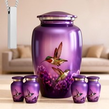 Hummingbird Cremation Urns Set of 6 Purple - 1 Large 4 Keepsakes for Ashes