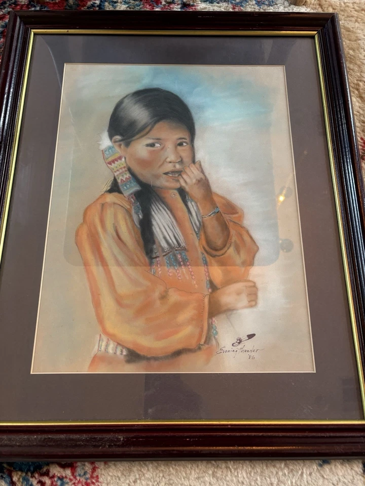 Letrero de boceto pastel original del artista Evening Thunder de colección nativo americano Foto 2 de 4