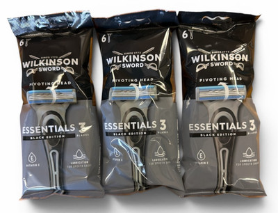 18x Wilkinson Sword Essential 3-Schneidiger Einwegrasierer Schwingkopf BlackEdit