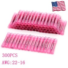 300Pcs Red Heat Shrink Butt Wire Connectors Crimp Terminals 16-22AWG Waterproof