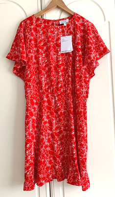 & Other Stories Kleid rot Blumen Flatterärmel knielang EU 42 UK 12 Neu mit Etikett