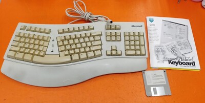       Vintage Microsoft Natural PS/2 Keyboard 59758 w/ Floppy & Manual