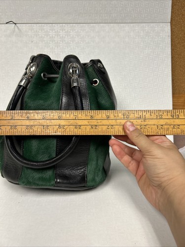 VINTAGE VALENTINA ITALY Green & BLACK LEATHER DRAWSTRING BUCKET BAG ~NICE~ - Picture 13 of 23