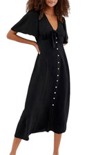 D1 ASOS New Look Black Front Tie Button Down Long Dress Size 2
