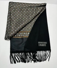 Vintage Geoffrey Beene 100% Pure Silk/Wool Reversible Print/Black Scarf