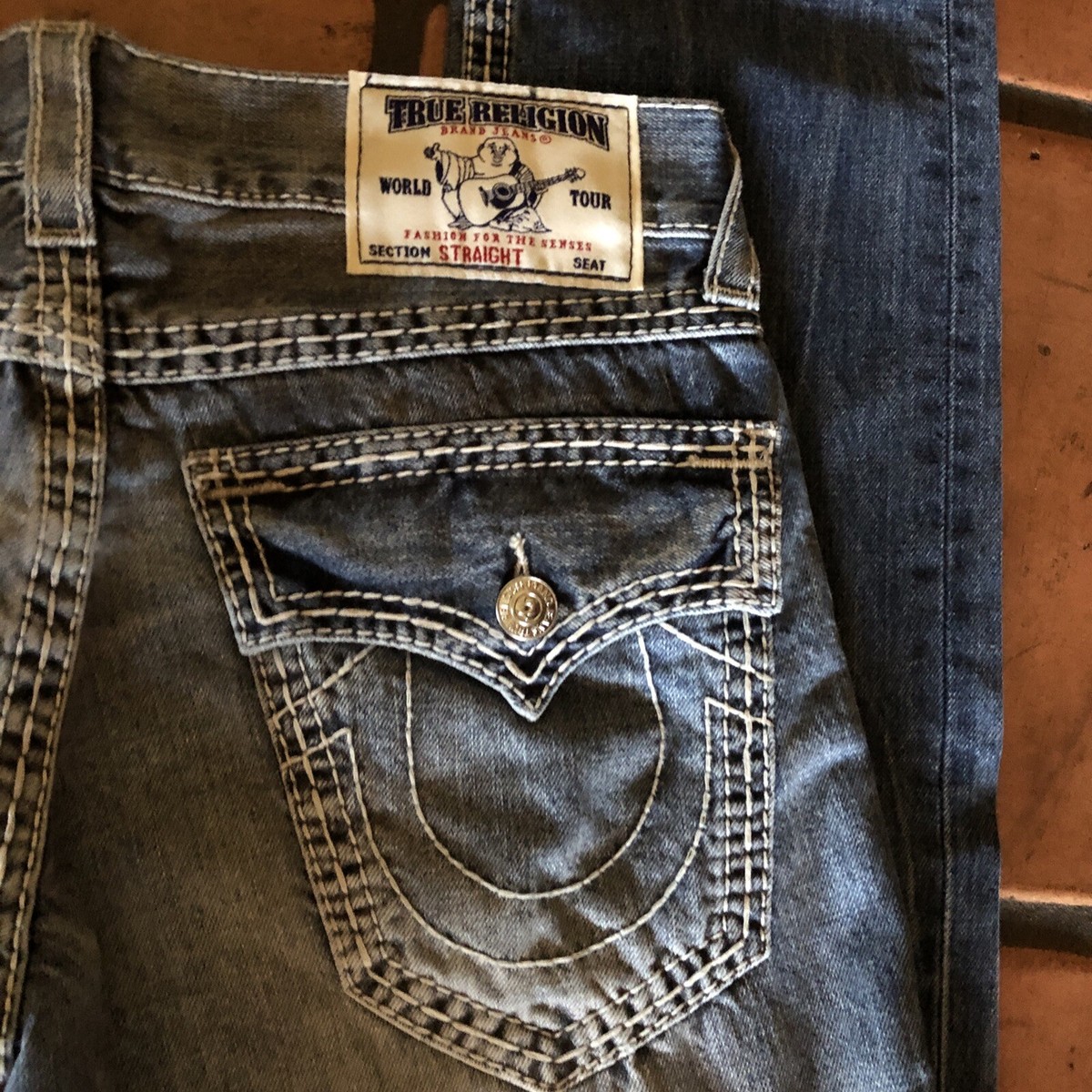 TRUE RELIGION MEN JR BIG T STRAIGHT JEANS SZ W30 X 34L BLUE
