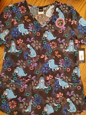 Disney Eeyore Floral Women's Scrub Top Sz S  NWT  Black