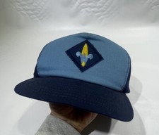 Vintage Snapback Boy Scouts Webelos Hat Cap Made in USA BSA Patch Blue Mesh Back