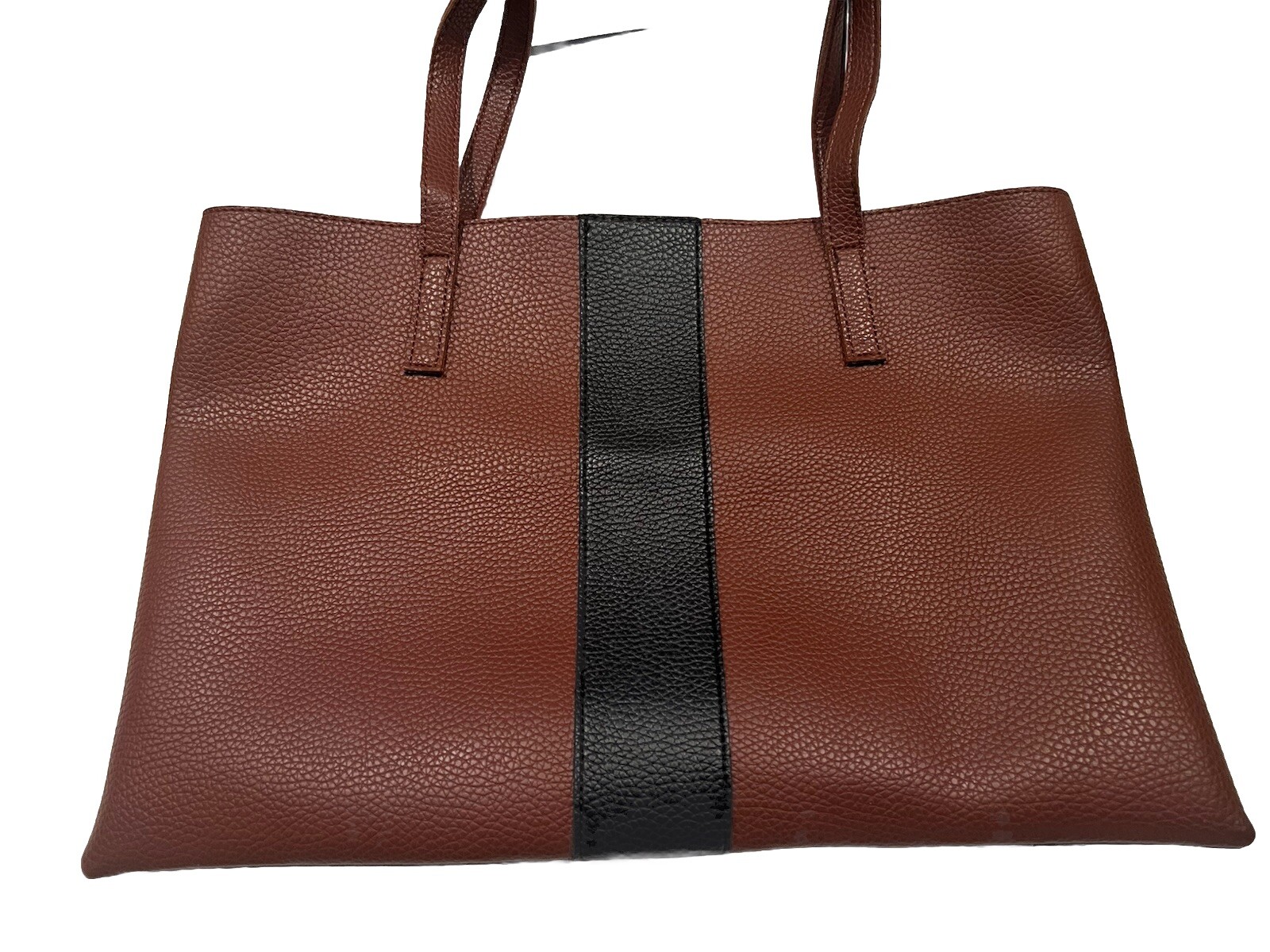 Vince Camuto Brown Pebble Leather Tote Bag with Black Stripe