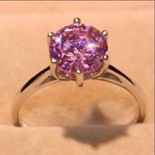 2CT Lab-Created Round Pink Sapphire Halo Engagement Ring 14K White Gold Plated
