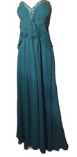 May Queen Couture Formal Teal Satin Gown Sequin Beaded Bust Dress Sz 20
