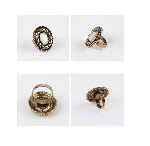 ANILLO AJUSTABLE BRONCE LATÓN TONO ORO PIEDRA BLANCA IMITACIÓN ÓPALO ESCUDO P1/2 US8 NUEVO - Imagen 3 de 3