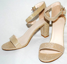 David's Bridal ARYA Gold Glitter Block Heel Open Toe Strap Sandals 10