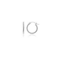 15mm Polished Twist Rope Round Small Sterling Silver Hoop Earrings