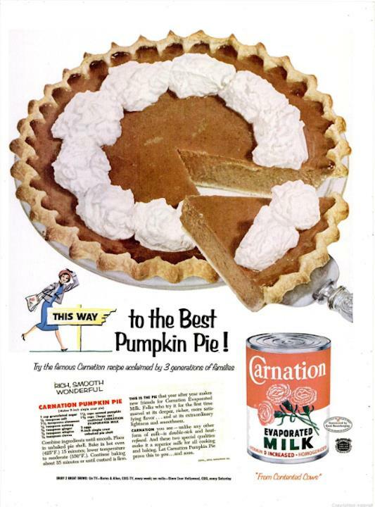 1953 Carnation PRINT AD Evaporated Milk Pumpkin Pie Recipe