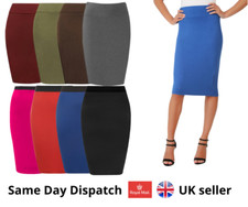 Womens High Waist Midi Skirt Plain Jersey Bodycon Tube Office Work Pencil Skirt