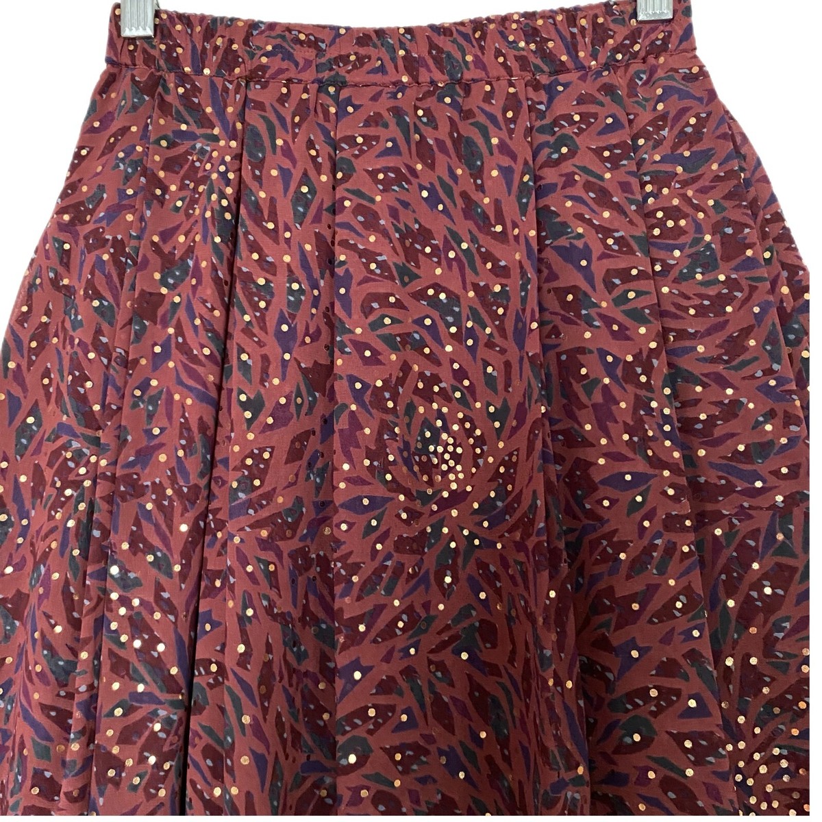 Hanai Yukiko Women Burgundy Geometric Print Sheer Lined Gold Dot