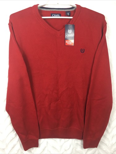 Chaps Sweater Red V-Neck Cotton Knit 