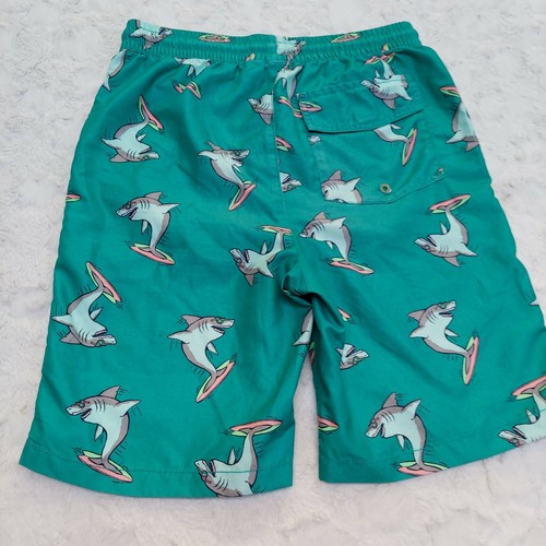 Old Navy Boys Green Shark Print Swim Shorts Elastic Waist Size XXL (18) Pocket - Picture 2 of 8