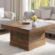 Coffee Table 31.5 in Rustic Center Table with X Design Wooden Pedestal for Livin