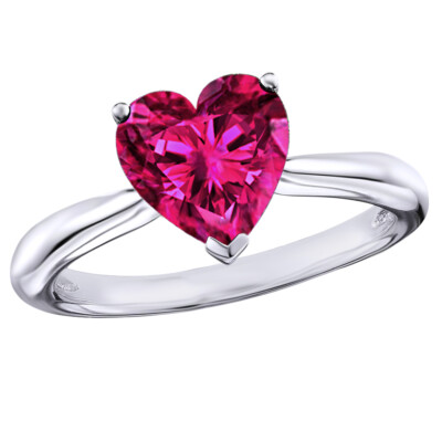 Heart Solitaire Ring Pink Sapphire Sterling Silver Rhodium Plated