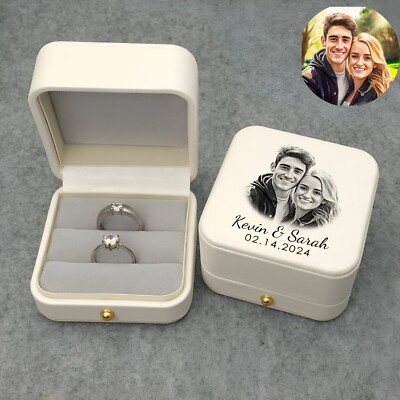 Personalized Wedding Ring Box Custom Ring Holder Photo Text Engraved Proposal